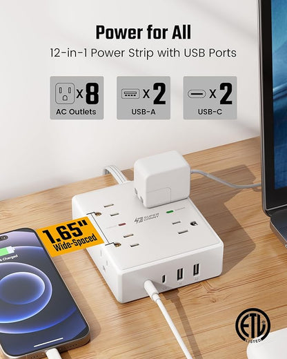 25Ft Long Extension Cord, Flat Plug Power Strip - Image 3