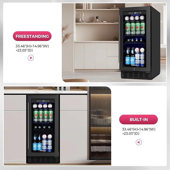 15 Inch Beverage Cooler Refrigerator, Freestanding or Built-In Mini Drinks - Image 7