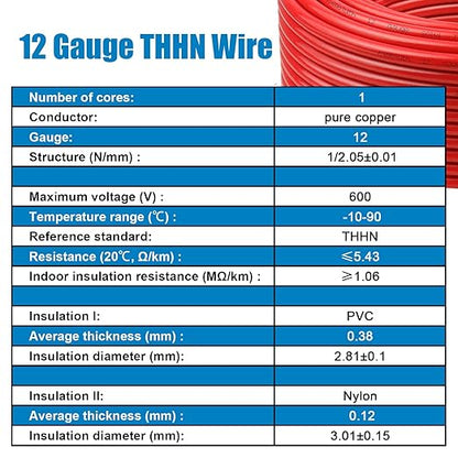 THHN Wire 12 Gauge 25 FT OFC Electrical Wire, 12 AWG Solid Copper Wire Rated up - Image 5