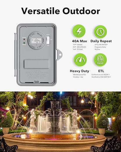 BN-LINK Pool Pump Timer, Outdoor Timer Box, Heavy Duty, 2HP 40A Max, 277 VAC - Image 4