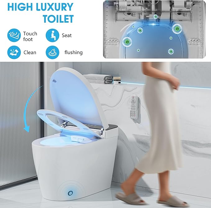 Smart Toilet with Bidet Built In with Warm Water Sprayer and Dryer, Foot Sensor - Image 5