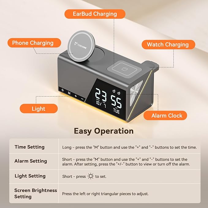 TobenONE 6-in-1 Alarm Clock Wireless Charging Station - Image 9