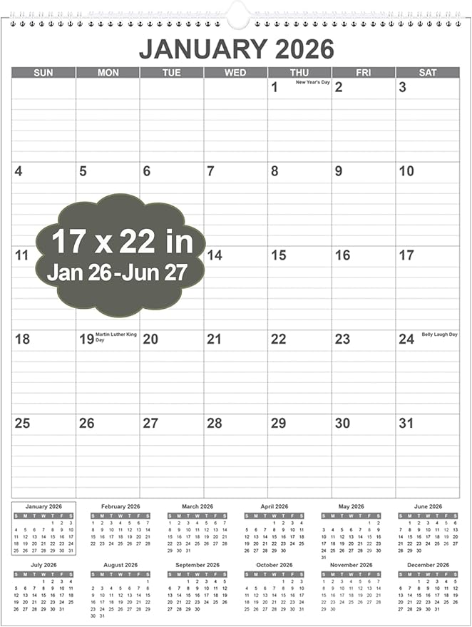 Large Calendar 2026 with Spiral Bound by Runtioval