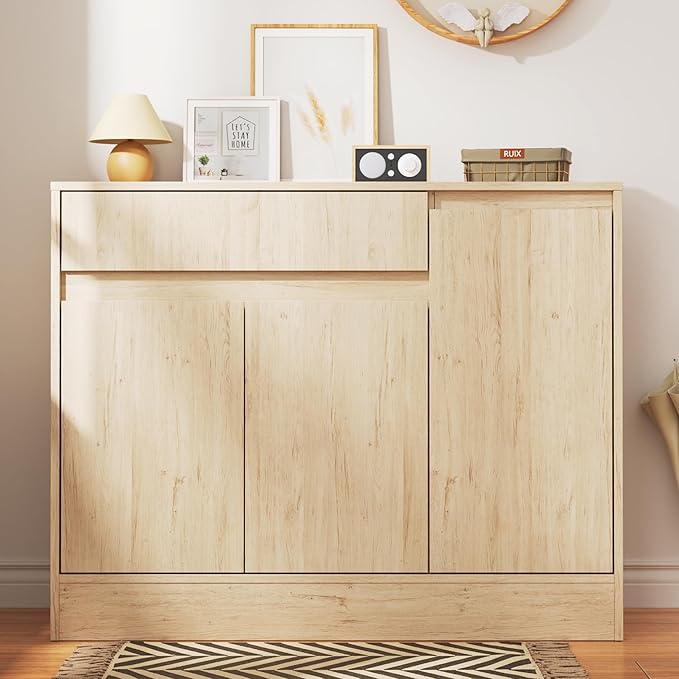 Shoe Cabinet Storage with 3 Doors, Freestanding Shoe Cabinet with Drawer & - Image 8