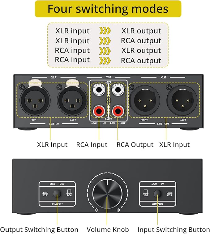 PROZOR 2-IN-2-OUT XLR Balanced/RCA Converter Audio Selector Splitter | Passive - Image 3