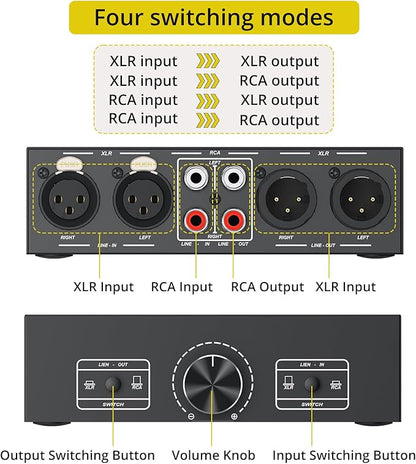 PROZOR 2-IN-2-OUT XLR Balanced/RCA Converter Audio Selector Splitter | Passive - Image 3