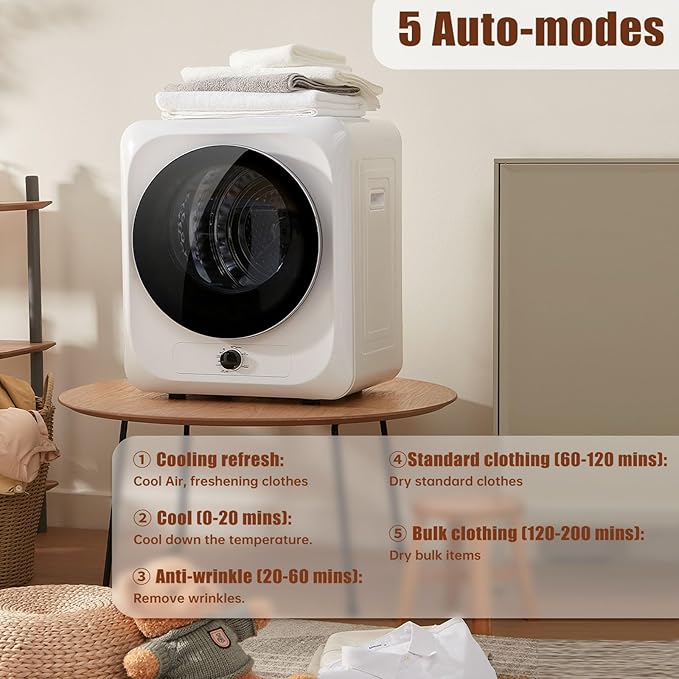 Auertech 1.5 Cu.Ft Portable Clothes Dryer, 850 W Front Load Electric Dryer - Image 2