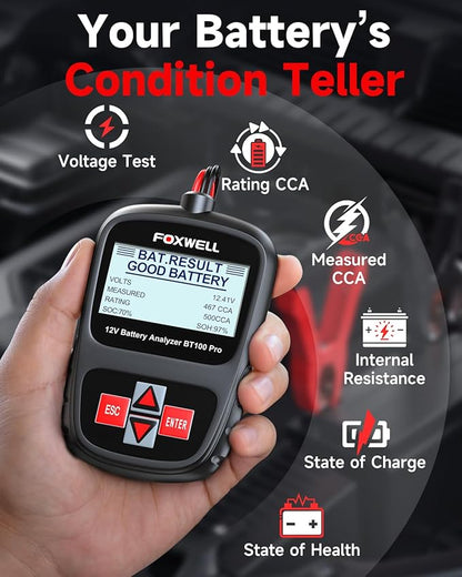 FOXWELL BT100 Pro Car Battery Tester, 12V Battery Load Tester, 100-1100CCA - Image 2