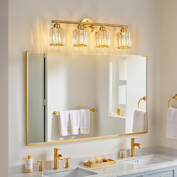 FDPBY Modern 4 Light Crystal Vanity Light, Brushed Gold Vertical Bathroom Light - Image 7