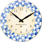 MACKENZIE-CHILDS Wall Clock, Blue-and-White Royal Check | Hand-painted design, made from enameled steel, decorative room clock, requires one AA battery (not included), 12" dia.