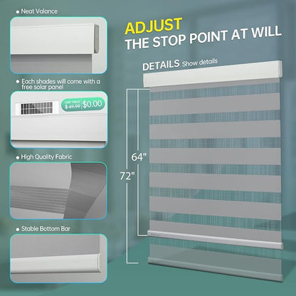 DENFOON Motorized Zebra Blinds, Solar Powered Dual Layer Automatic Shades - Image 4