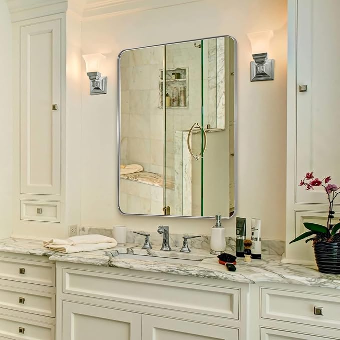 ANDY STAR Chrome Mirror for Bathroom, 30x36 Metal Frame Wall Mirror by ANDYSTAR
