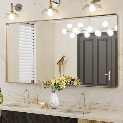 LOAAO 60”X30” Gold Bathroom Mirror, Rounded Rectangle Gold Frame Mirror - Image 8