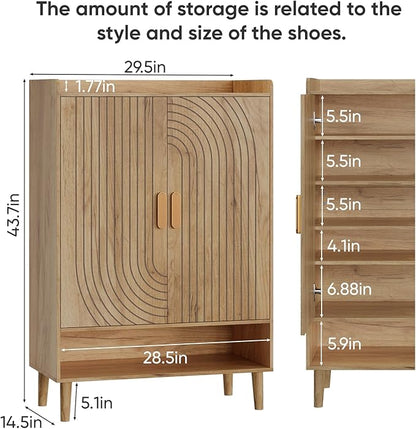 Smuxee Oak Shoe Cabinet with Line Groove Design, 6-Tier Shoe Storage Cabinet - Image 2
