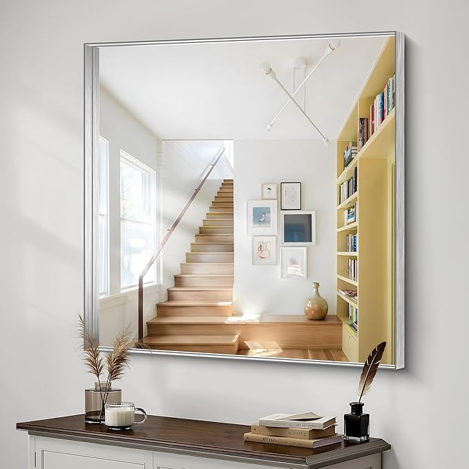 CIRCUMI Silver Bathroom Mirror, Brushed Finish, Tempered Glass, Mirror - Image 5