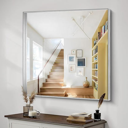 CIRCUMI Silver Bathroom Mirror, Brushed Finish, Tempered Glass, Mirror - Image 5