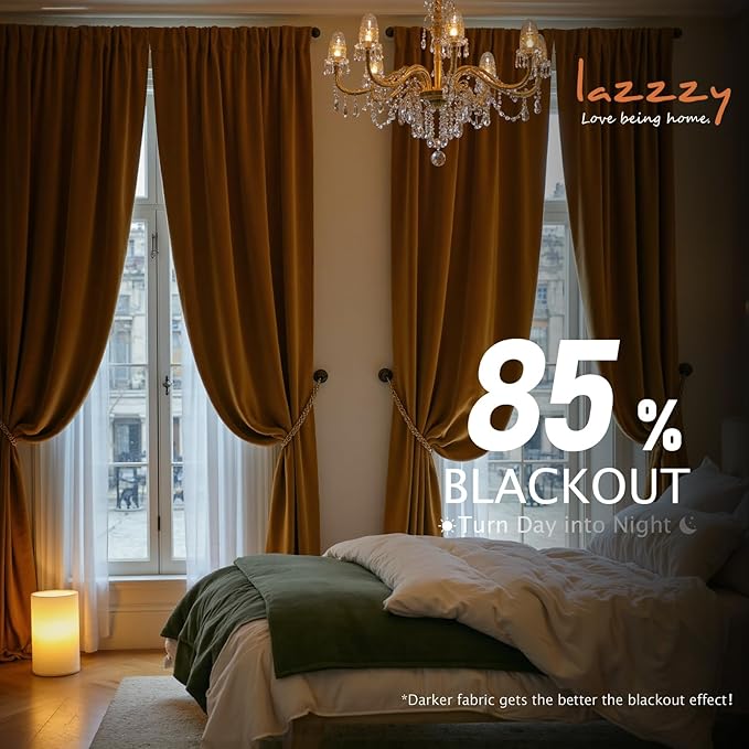 Lazzzy Velvet Curtains Brown Blackout Curtains Thermal Insulated Drapes - Image 6