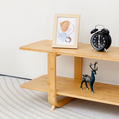 HollyHOME Bamboo TV Stand with Storage - Image 4