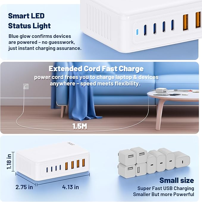 200W USB C Charging Station, 8-Port GaN USB C Charger Block, PD 65W Desktop - Image 6