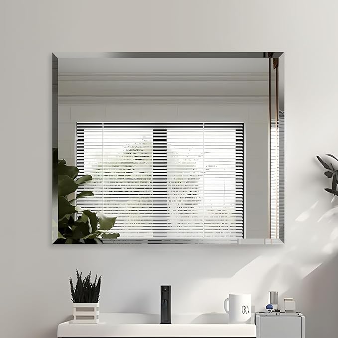 30x36 Inch Bathroom Mirror Frameless Beveled Edge Rectangle Wall Mirror - Image 4
