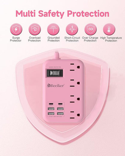 6 USB Pink Extension Cord- 5Ft Travel Power Strip - Image 7