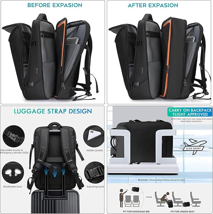 Travel Carry on Backpack 50L Expandable Flight Approved Backpacks 17.3 inch - Image 6