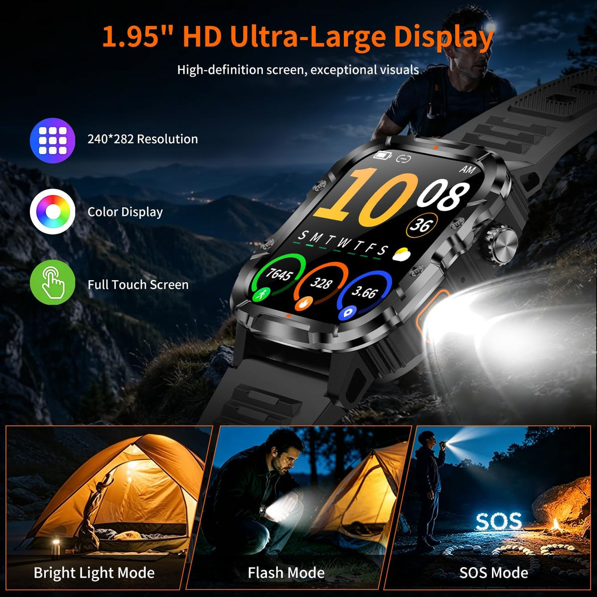 military smart watch for men, 30+ day battery, package contents