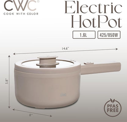 COOK WITH COLOR Electric Hot Pot, 1.6L Mini Cooker, 700W Power, Non-Stick - Image 2