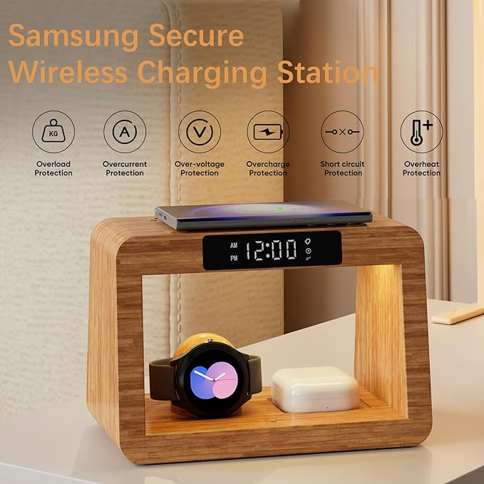 Bamboo Wireless Charging Station, 3 in 1 Charging Station - Image 9