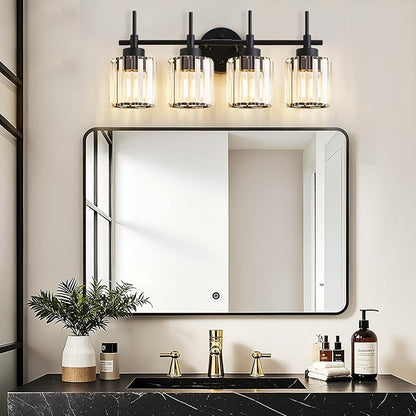EJIAXIN 4 Light Round Crystal Vanity Lights, Modern Black Crystal Wall Light - Image 7
