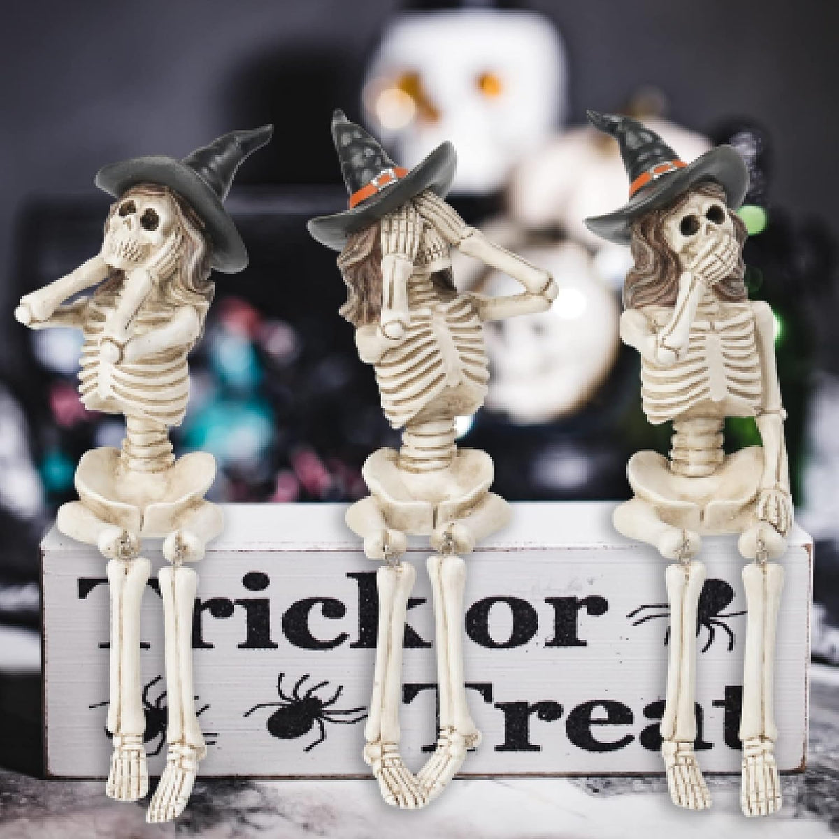 Newman House Studio Halloween-Décorations No-Evil-Skeleton-Figurines