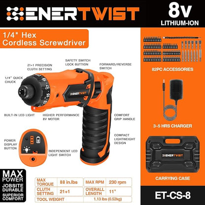 ENERTWIST Cordless Screwdriver, 8V Max 10Nm Electric Screwdriver Rechargeable - Image 2