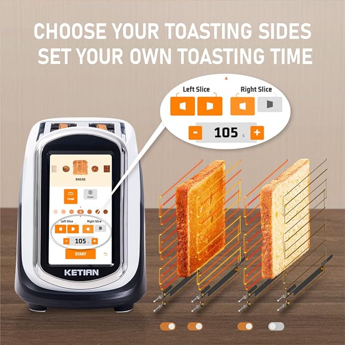 2 Slice Touchscreen Toaster, 2 Wide Slots, Smart Bread Toaster - Image 3