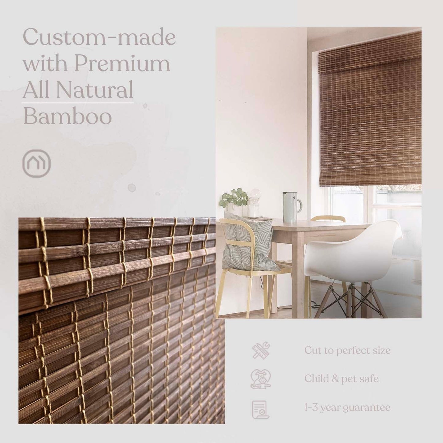 MOOD Custom Bamboo Shades | Rustic | Top Down Bottom Up Cordless | Bamboo Roman Shades for Windows and Doors (Natural Woven) | Rustic Oak (Great Privacy) | 56" W x 60" H