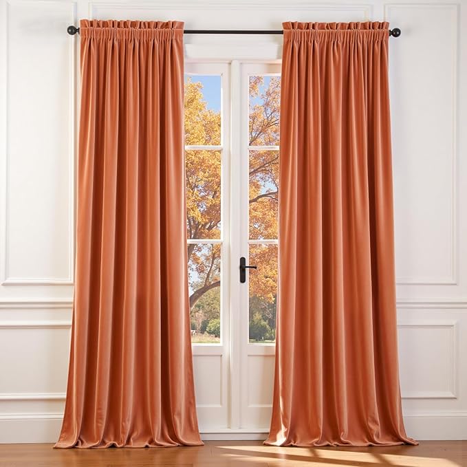 Lazzzy Halloween Blackout Velvet Curtains Orange Fall Decor Thermal Insulated by Lazzzy