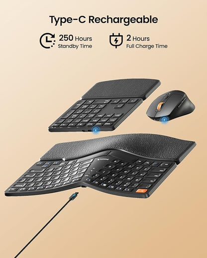 ProtoArc Ergonomic Keyboard Mouse, EKM04 2.4GHz USB Wireless Ergo Keyboard - Image 9