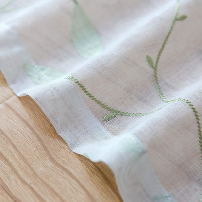 Embroidered Sheer Curtains Floral Leaf White Sheer Curtain for Bedroom Living Room Kitchen Rustic Voile Drapes Privacy Window Treatment Set of 2 Panels 96 Inches Long Grommet Top Green on White