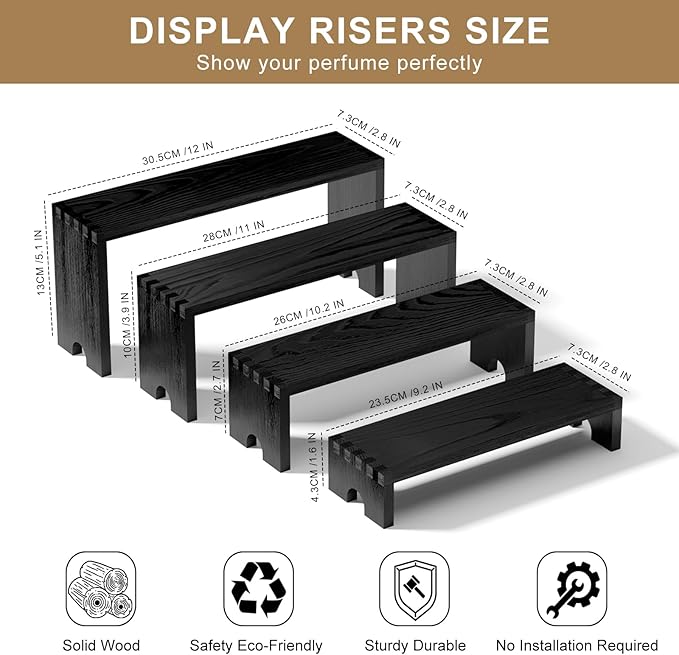 2 Set Large Black Wooden Tiered Riser Display Stands - Image 8