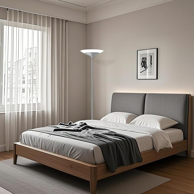 SIBRILLE Silver Torchiere Floor Lamp - 30W Dimmable LED Standing Lamp - Image 5