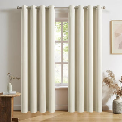 DUALIFE 90 Inch Curtains Cream Beige Blackout Window Drapes by DUALIFE