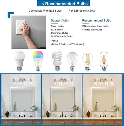 4 Light Bathroom Vanity Light, Brushed Nickel 4-Light Bathroom Light Fixtures - Image 7