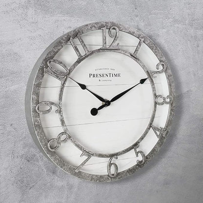 Presentime & Co 10" Farmhouse Series Wall Clock, Quartz Movement, Shiplap Style - Image 2