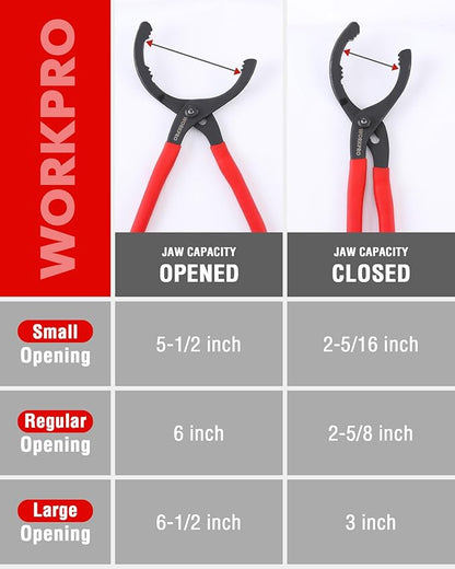 WORKPRO 2-Piece Oil Filter Wrench Set, 12” Adjustable Oil Filter Plier & 3-Jaw - Image 4