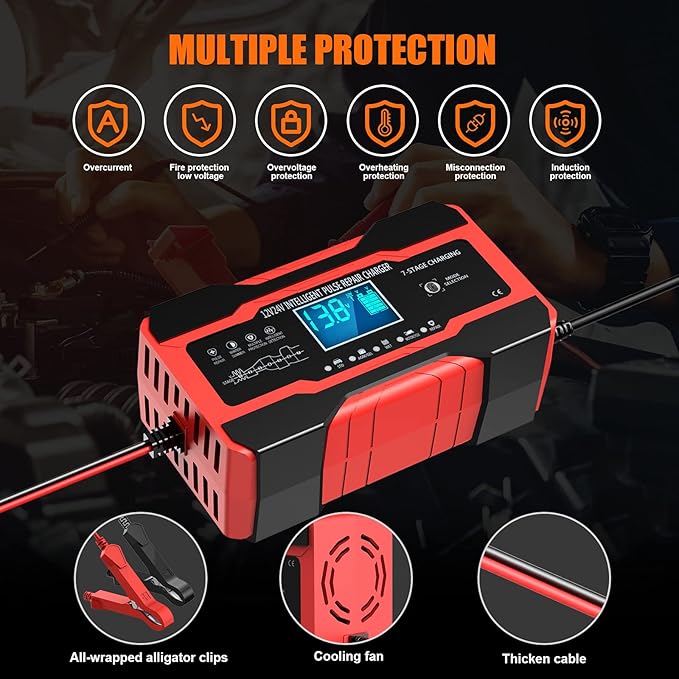 YONHAN Battery Charger 10-Amp 12V and 24V Fully-Automatic Smart Car Battery - Image 7