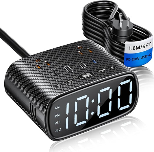 XBA Digital Alarm Clock with 20W USB C Ports, Dual Alarm Clock Power Strip with by XBA