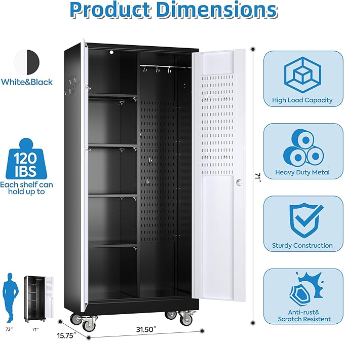SUXXAN Broom Closet Storage Cabinet, Metal Cabinets - Image 3