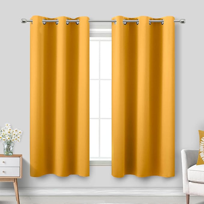 KOUFALL Yellow Cafe Kitchen Curtains 45 Inch Length by KOUFALL