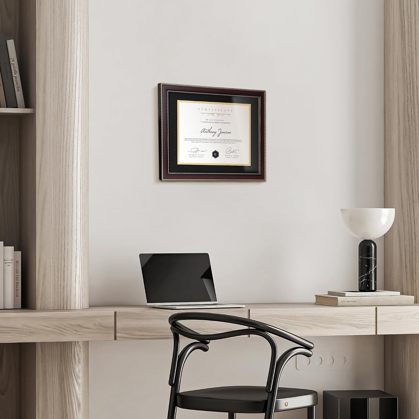 8.5x11 Diploma Frame with Black over Gold Mat or Full Display 11x14 Document Certificate Frame for Diploma Degree with HD Tempered Glass Graduation Picture Frame for Wall, Mahogany