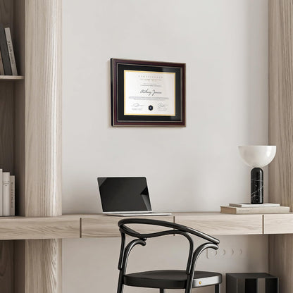 8.5x11 Diploma Frame with Black over Gold Mat or Full Display 11x14 Document Certificate Frame for Diploma Degree with HD Tempered Glass Graduation Picture Frame for Wall, Mahogany