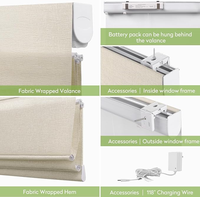 ZSTARR Smart Roman Shades Rechargeable Motorized Blinds - Image 5